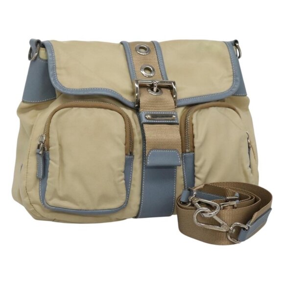 PRADA Shoulder Bag Nylon Leather Beige Auth ki5455 - Picture 1 of 16
